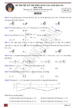 Đề thi thử THPT Quốc gia môn Toán năm 2019 - Mã đề 1350 (Có đáp án)